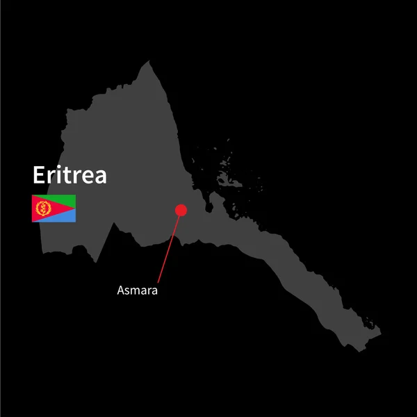 Detaillierte Karte von Eritrea und der Hauptstadt Asmara mit Fahne auf schwarzem Hintergrund — Stockvektor