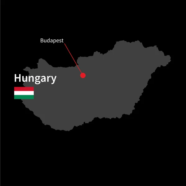 Detailed map of Hungary and capital city Budapest with flag on black background — 图库矢量图片