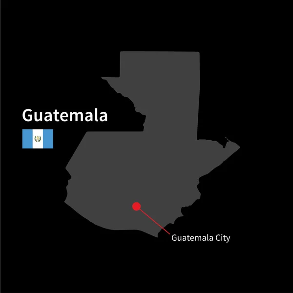 Mapa detallado de Guatemala y capital Ciudad de Guatemala con la bandera sobre el fondo negro — Archivo Imágenes Vectoriales