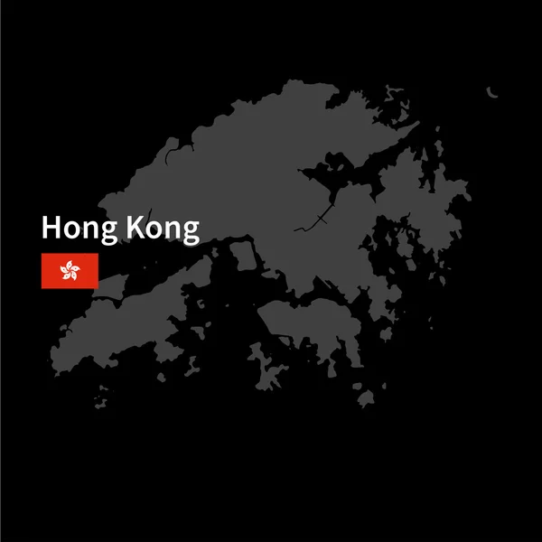 Detailed map of Hong Kong with flag on black background — Stok Vektör