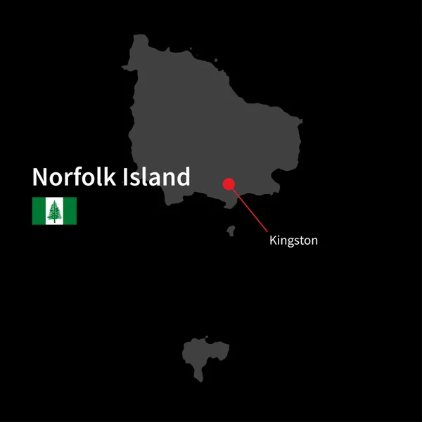 Detailed map of Norfolk Island and capital city Kingston with flag on black background — Stock Vector