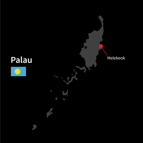 Mapa detalhado de Palau e capital Melekeok com bandeira em fundo preto — Vetor de Stock