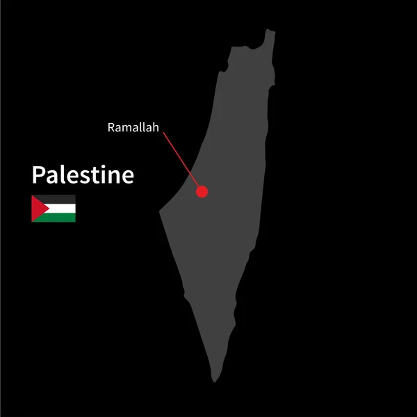 Carte détaillée de la Palestine et de la capitale Ramallah avec drapeau sur fond noir — Image vectorielle