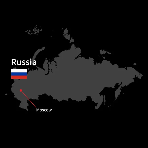 Detailed map of Russia and capital city Moscow with flag on black background — Stockvector