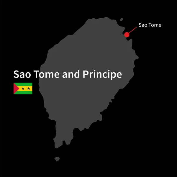 Mappa dettagliata di Sao Tome e Principe e capitale Sao Tome con bandiera su sfondo nero — Vettoriale Stock