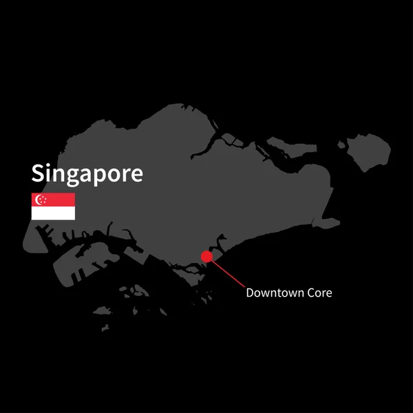 Detaillierte Karte von Singapore und der Innenstadt der Hauptstadt mit Flagge auf schwarzem Hintergrund — Stockvektor