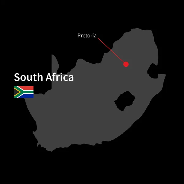 Detailed map of South Africa and capital city Pretoria with flag on black background — Stock vektor