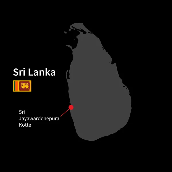 Detailed map of Sri Lanka and capital city Sri Jayawardenepura Kotte with flag on black background — Stock Vector