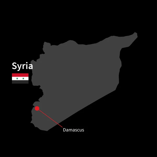 Mappa dettagliata della Siria e della capitale Damasco con bandiera su sfondo nero — Vettoriale Stock