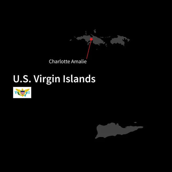 Detailed map of U.S. Virgin Islands and capital city Charlotte Amalie with flag on black background — Stock Vector