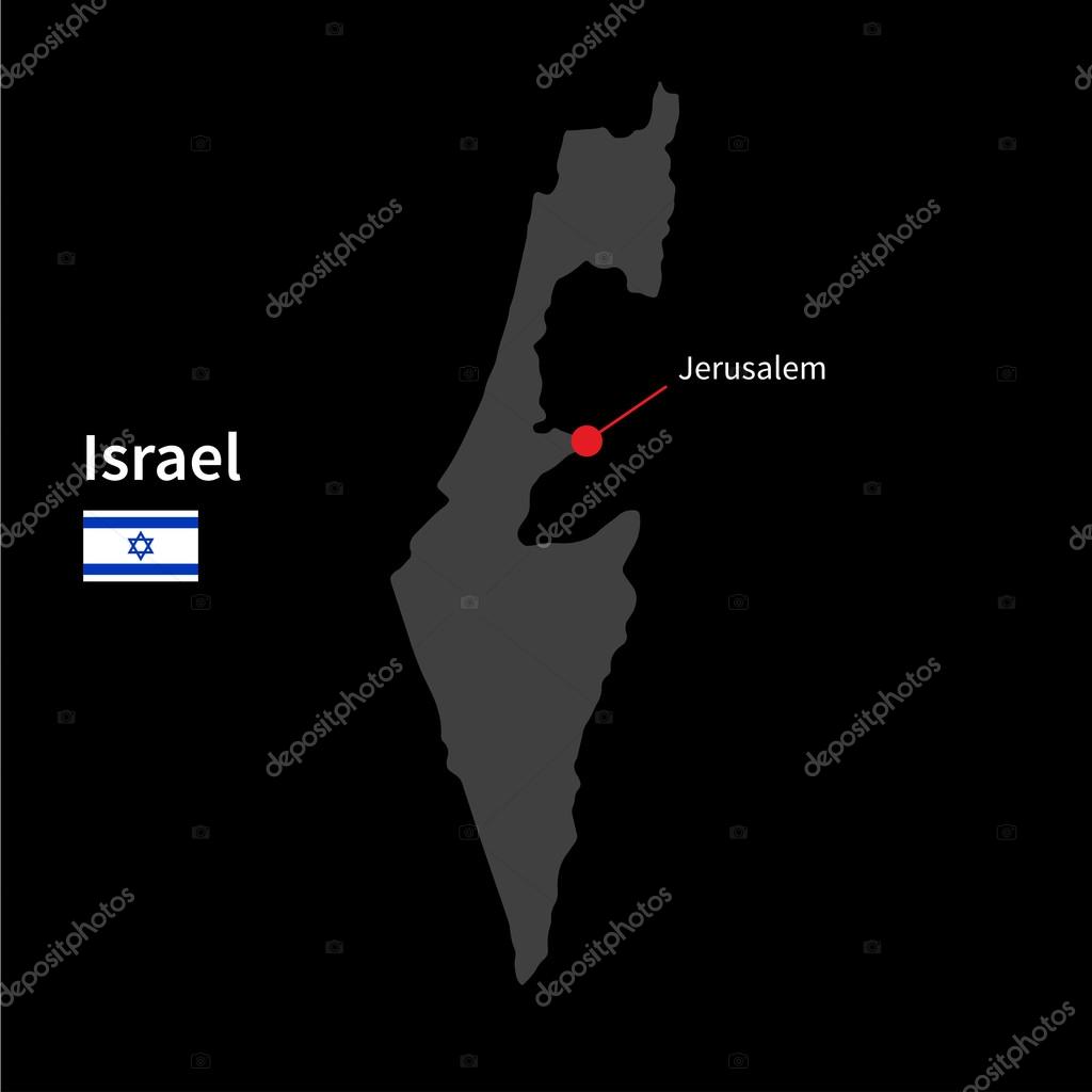 podrobná mapa izraele Podrobná mapa Izraele a hlavní město Jeruzalém s vlajkou na černém podrobná mapa izraele