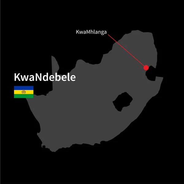 Mapa detallado de KwaNdebele y capital KwaMhlanga con la bandera sobre el fondo negro — Vector de stock