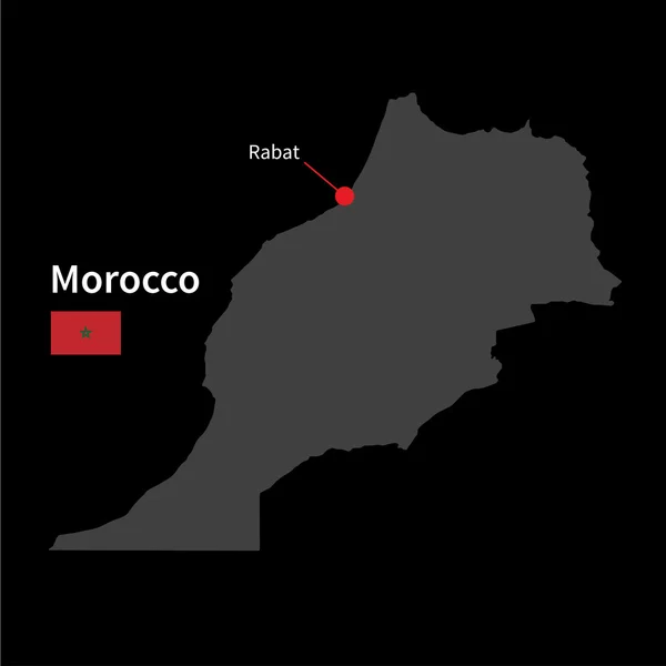 Mappa dettagliata del Marocco e della capitale Rabat con bandiera su sfondo nero — Vettoriale Stock