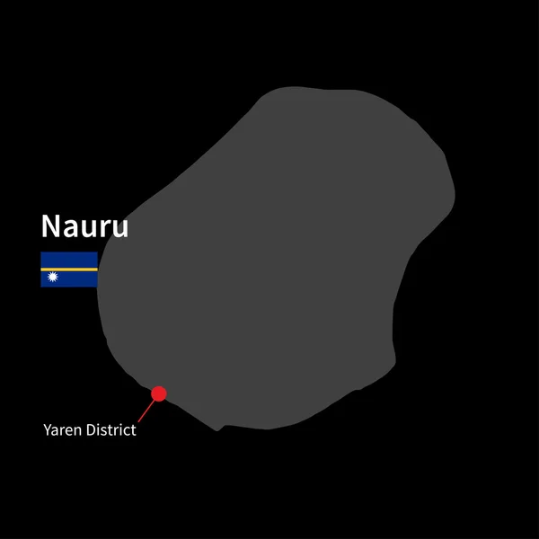 Detailed map of Nauru and capital city Yaren District with flag on black background — Stock Vector