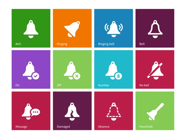 Alarm bell icons on color background. — Stock Vector