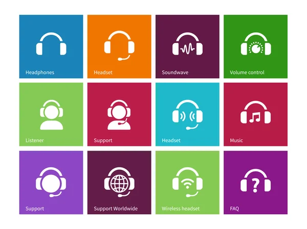 Headphones icons on color background. — Stock Vector