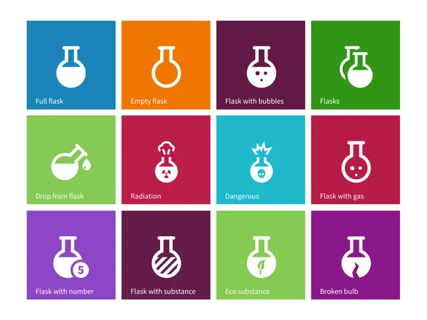 Chemical bulb icons on color background. — Stock Vector