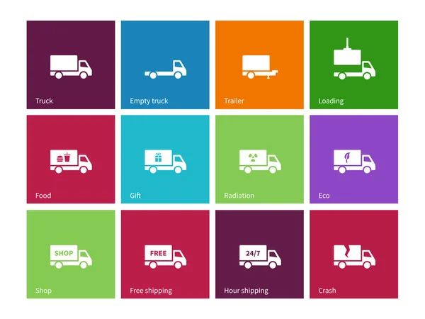 Consegna e camion icone su sfondo colore . — Vettoriale Stock
