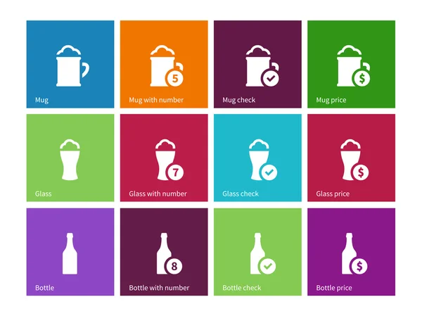 Beer icons on color background. — Stock Vector