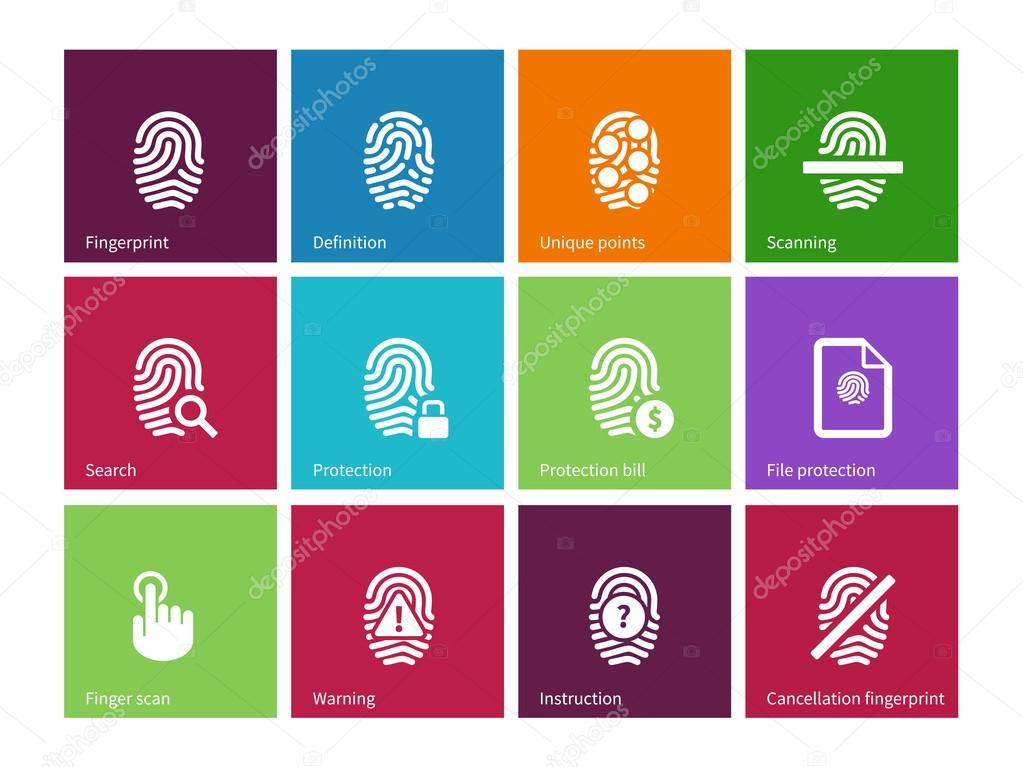 Fingerprint icons on color background.