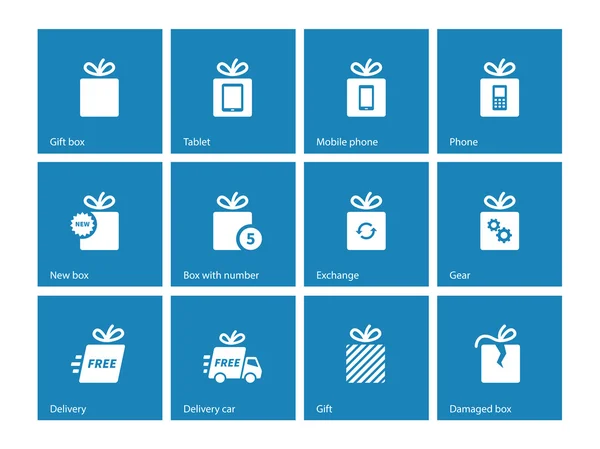 Gift box icons on blue background. — Stock Vector