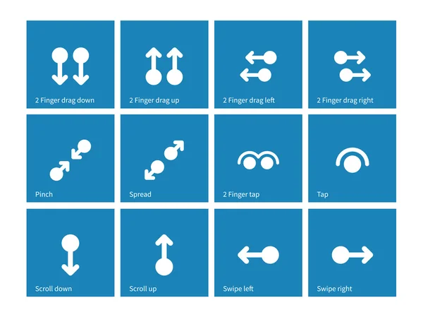 Dotknij ikony gesty ekranu na niebieskim tle. — Wektor stockowy