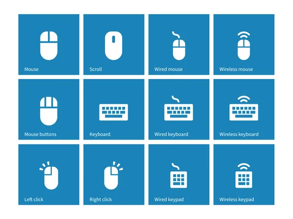 Pictogramele mouse-ului și tastaturii pe fundal albastru . — Vector de stoc