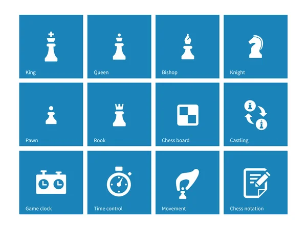 Iconos de ajedrez sobre fondo azul . — Vector de stock