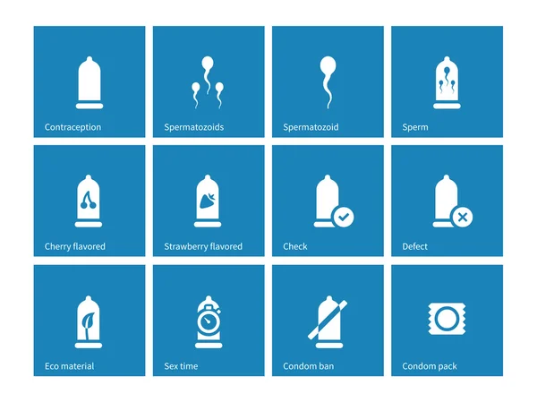 青い背景にコンドーム パックのアイコン. — ストックベクタ