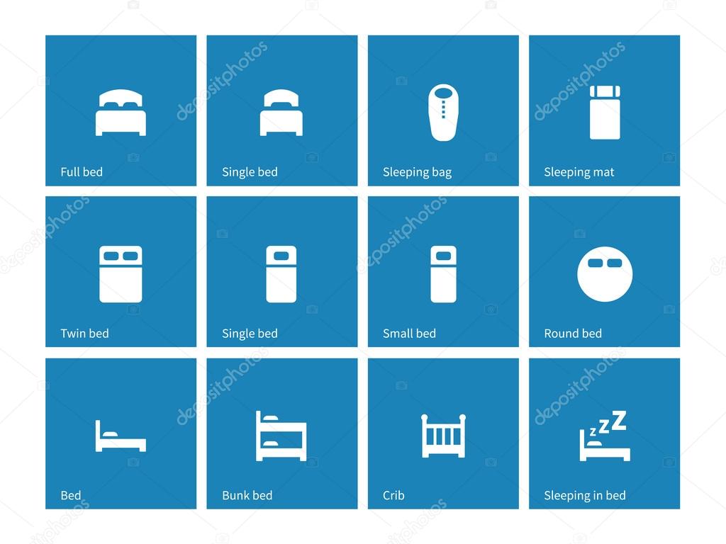 Furniture and bed icons on blue background.