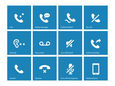 Phones related icons on blue background. clipart