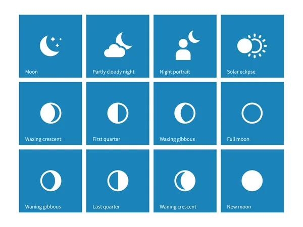 Иконки лунного цикла на голубом фоне . — стоковый вектор