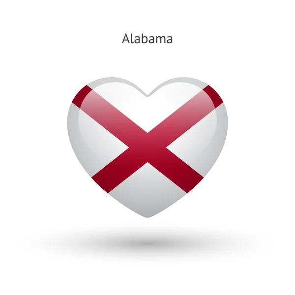 Love Alabama state symbol. Heart flag icon. — Stock Vector
