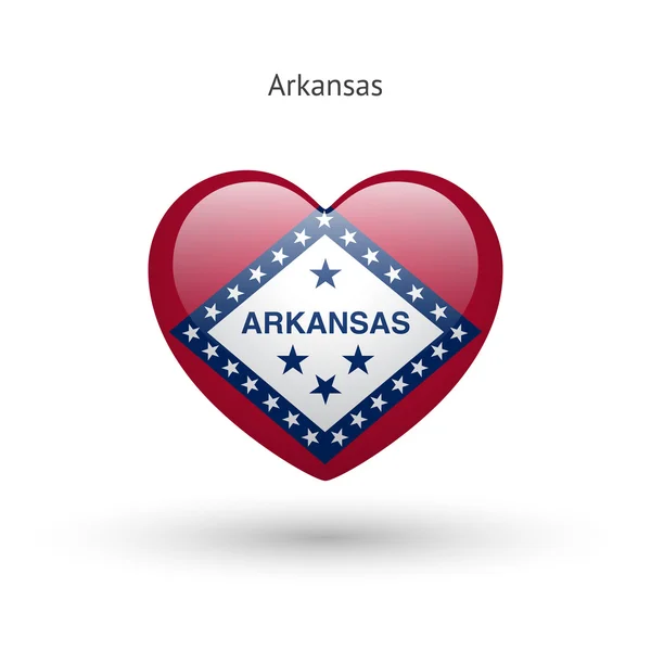 Love Arkansas state symbol. Heart flag icon. — Stock Vector