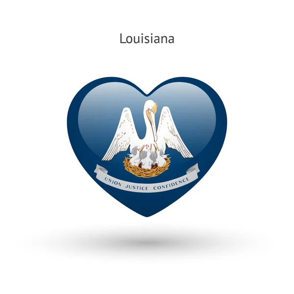 Amo il simbolo dello stato della Louisiana. Icona bandiera del cuore . — Vettoriale Stock