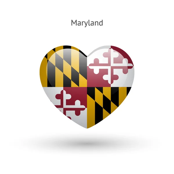 Me encanta el símbolo estatal de Maryland. Icono bandera del corazón . — Archivo Imágenes Vectoriales