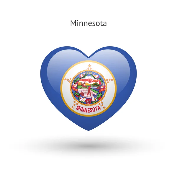 Me encanta el símbolo estatal de Minnesota. Icono bandera del corazón . — Vector de stock