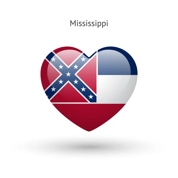 Miłości symbol stanu Missisipi. serce flaga ikona. — Wektor stockowy