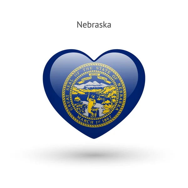 Adoro o símbolo do estado do Nebraska. Ícone da bandeira cardíaca . — Vetor de Stock