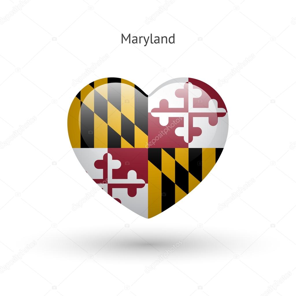 Love Maryland state symbol. Heart flag icon.