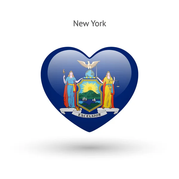 Love New York state symbol. Heart flag icon. — Stockový vektor