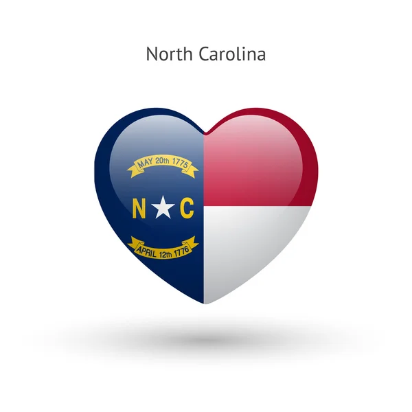 Love North Carolina state symbol. Heart flag icon. — Stock Vector