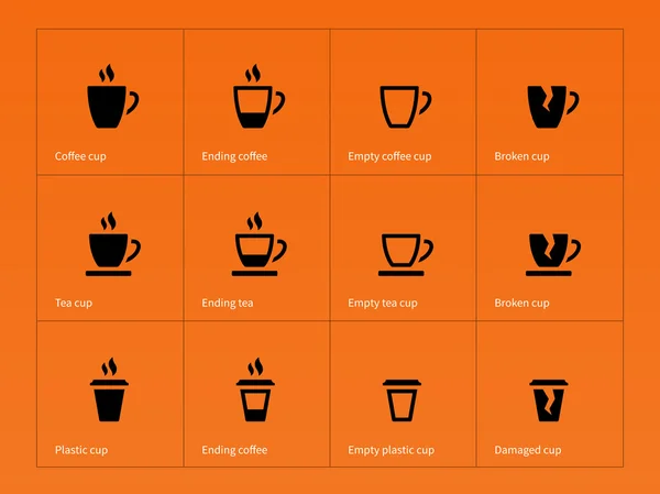 Koffiemok pictogrammen op oranje achtergrond. — Stockvector