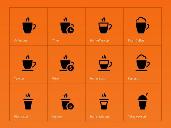 Coffee cup icons on orange background. — Stock Vector