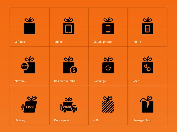 Presents box icons on orange background. — Stock Vector