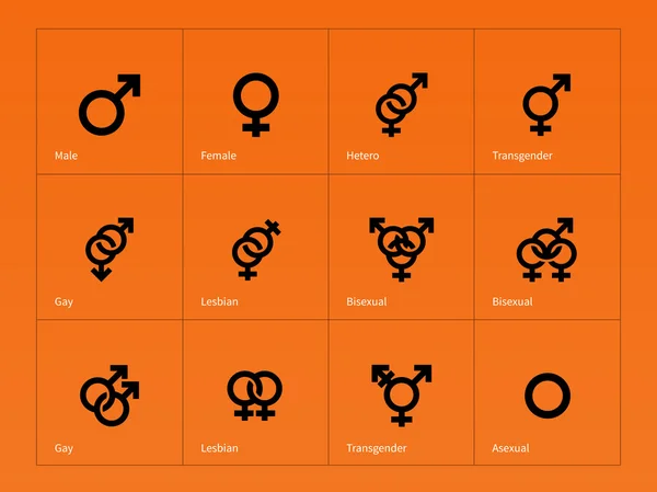 Sesso maschile e femminile simbolo icone su sfondo arancione . — Vettoriale Stock