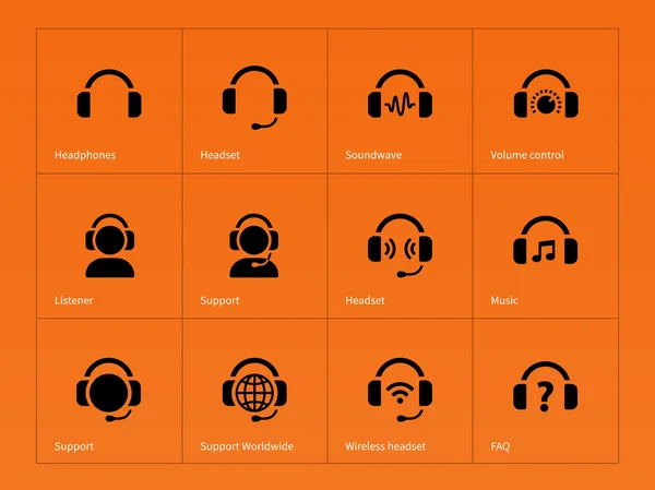 Auriculares iconos sobre fondo naranja . — Archivo Imágenes Vectoriales