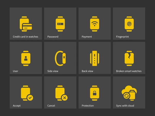 Impronta digitale, protezione e pagamento nelle icone degli orologi intelligenti . — Vettoriale Stock