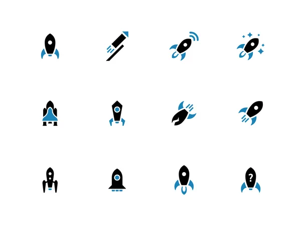 Иконки дуотонов космических ракет на белом фоне . — стоковый вектор