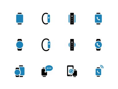 Beyaz arka plan üzerinde akıllı saat çift ton simgelerle Smartphone.